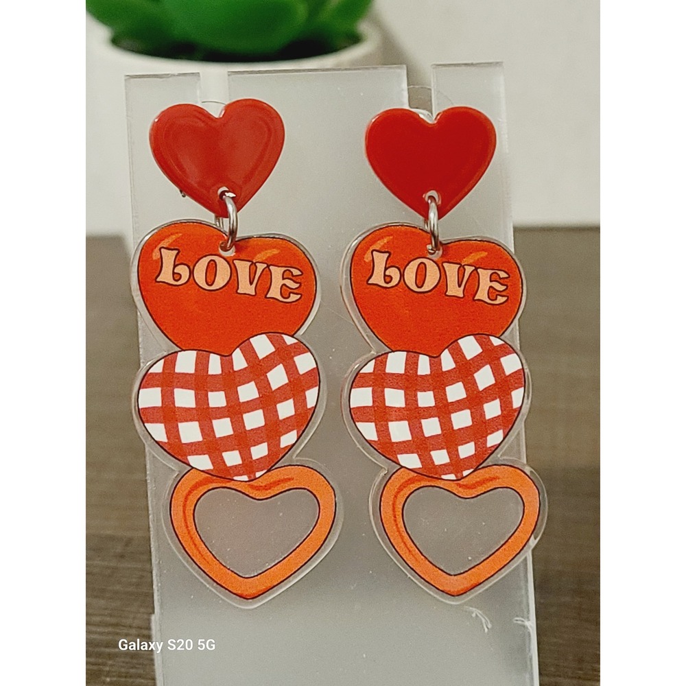 Cute Heart Dangle Earrings Love Pattern Acrylic Festive Valentines Day Jewelry